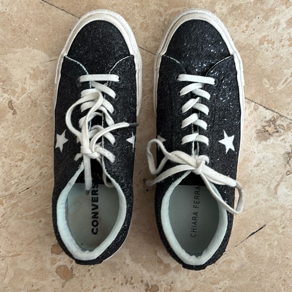 Converse Shoes - Converse/Chiara Ferragni black glitter sneakers Size 9. Preowned